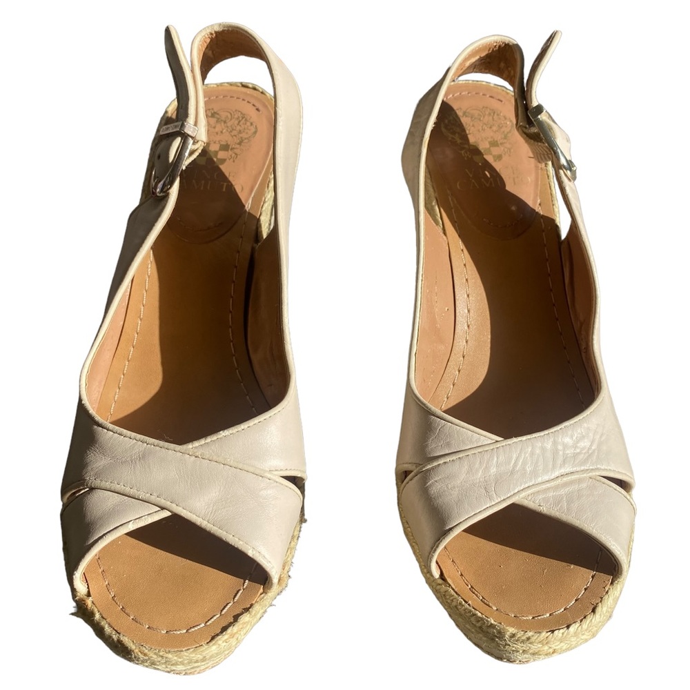 Vince Camuto Cream Estera Leather Wedge Heels